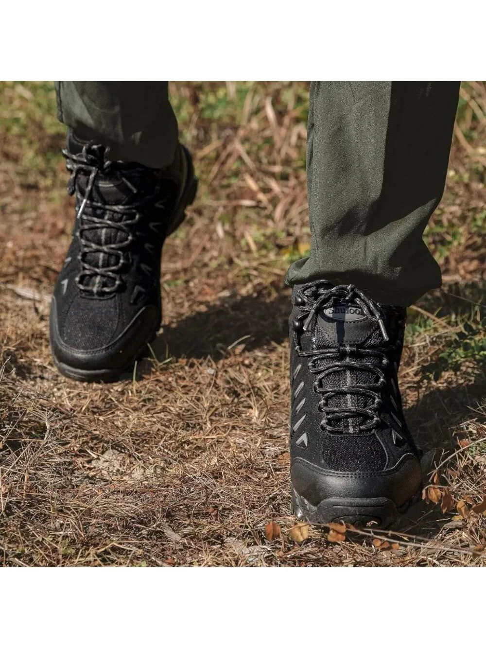 Men's Black Grey Waterproof Shoes Casual Mid Top Round Toe Non Slip Hiking Boots
